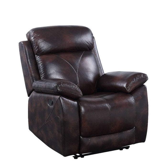 Benzara Leather Recliner Sofa With Pocket Coil Seating, Brown BM263583