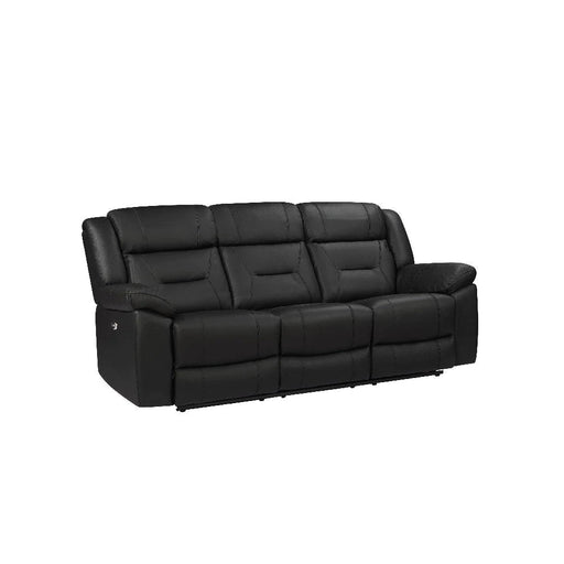 Benzara Lois 83 Inch Real Leather Dual Power Recliner Sofa, Black BM272055