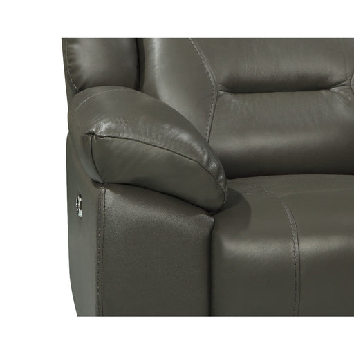 Benzara Lois 83 Inch Real Leather Dual Power Recliner Sofa, Gray BM272056