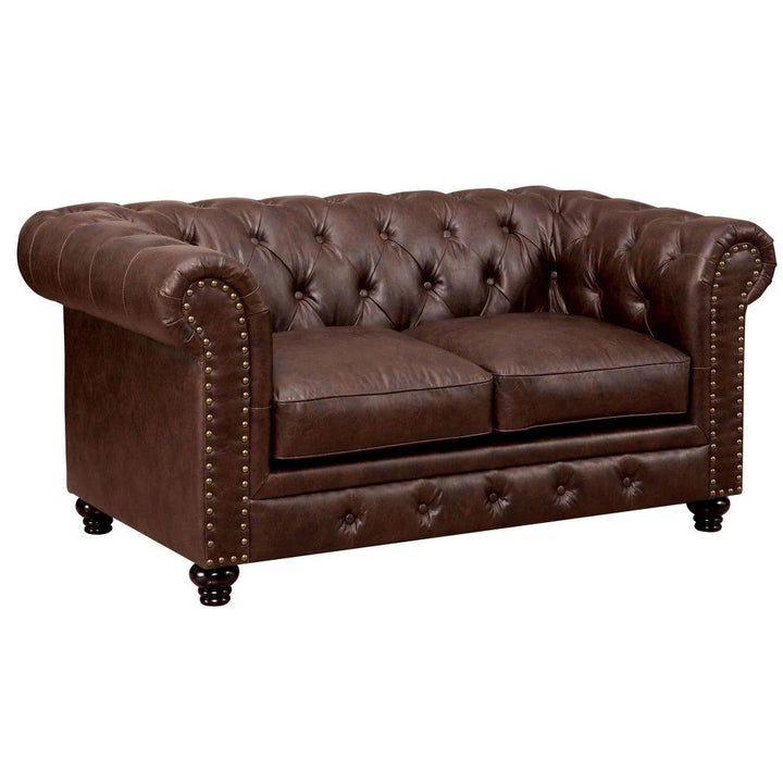 Benzara Loveseat With Button Tufted Backrest And Rolled