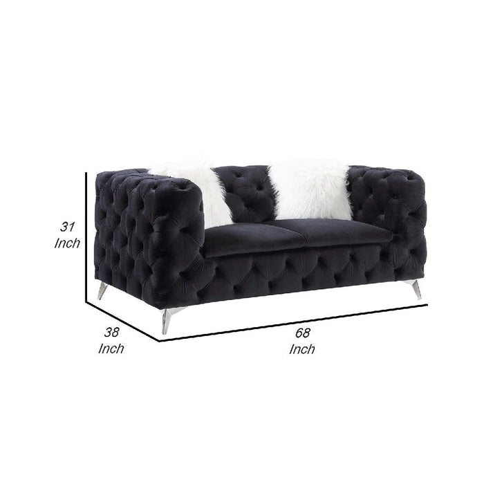 Benzara Loveseat With Tufted Fabric Seating And Metal Legs, Black BM250263