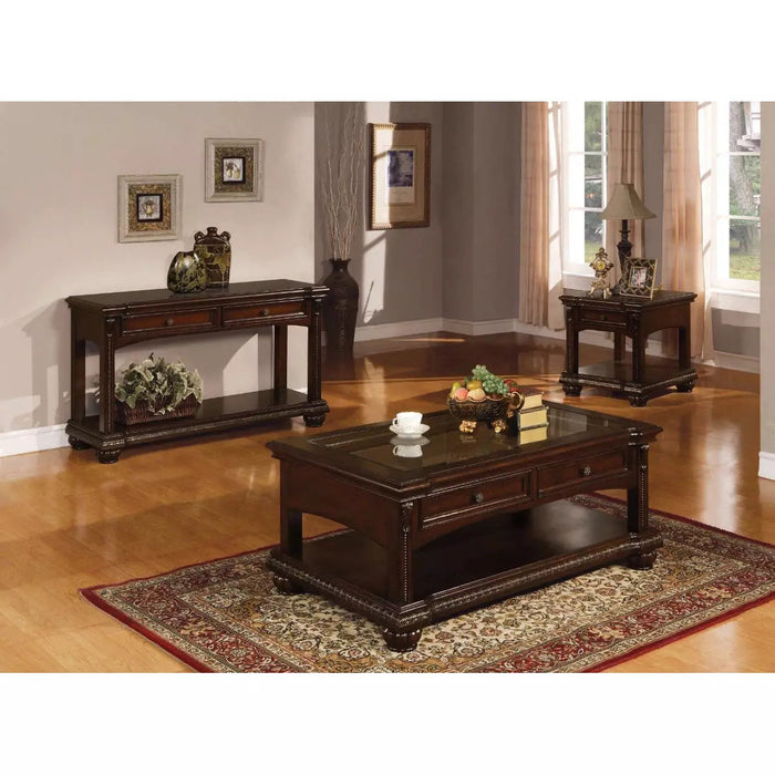 Benzara Majestic Sofa Table With 2 Drawers, Cherry Brown BM156056