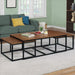 Benzara Malibu 53 Inch Nesting Coffee Table, 3 Piece Set, Solid Wood With Metal Frame, Brown, Black UPT-262084