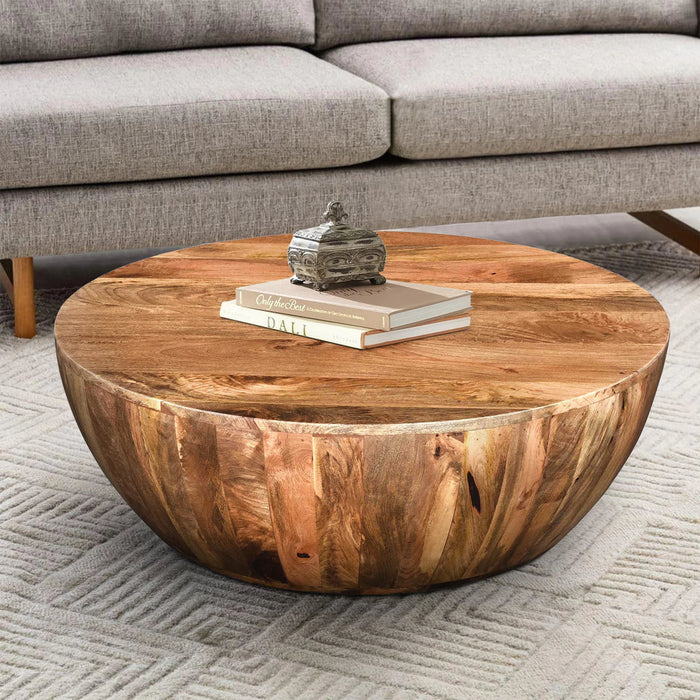 Benzara Mango Wood Coffee Table In Round Shape, Dark Brown By The Urban Port UPT-32180