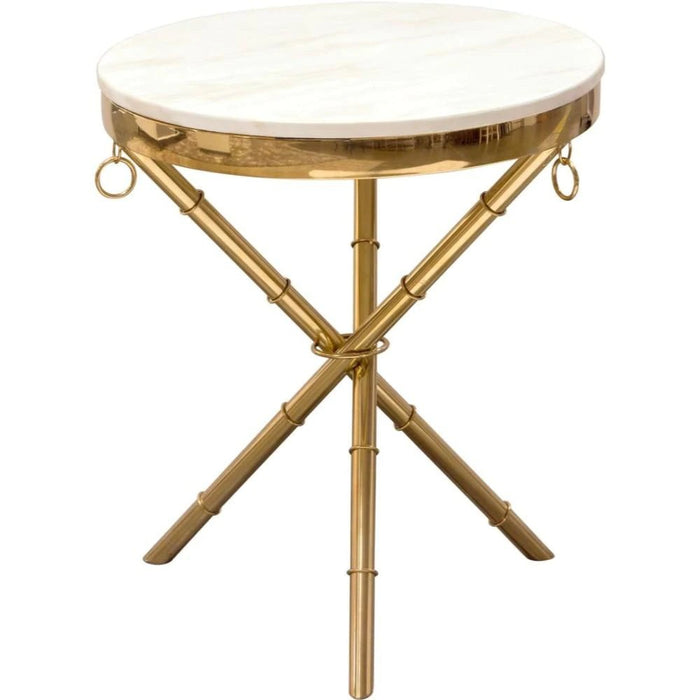 Benzara Marble Top Accent Table With Stainless Steel Crossed Legs, White And Gold BM190831