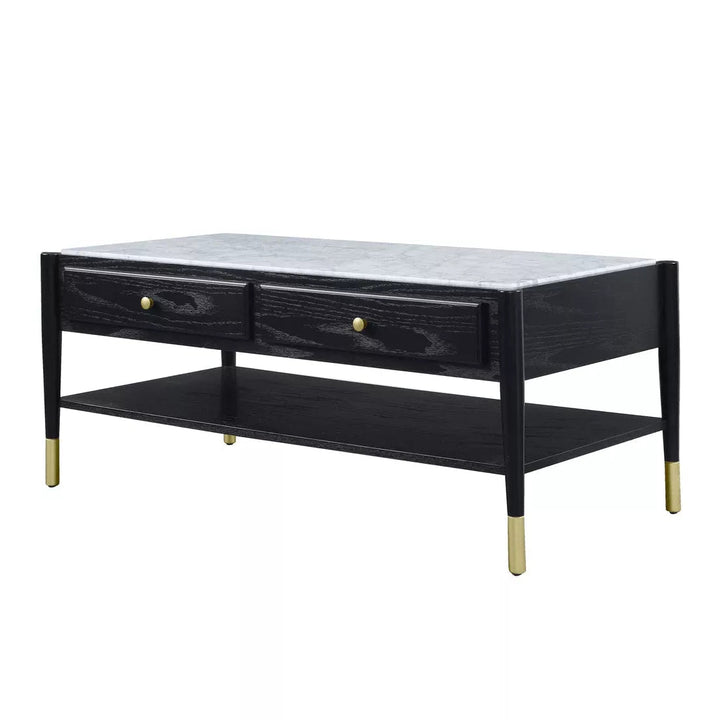 Benzara Marble Top Coffee Table With 2 Drawers And 1 Bottom
