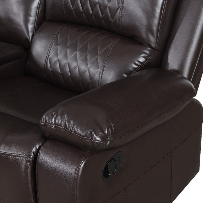 Benzara Meg 40 Inch Real Leather Recliner Armchair Loveseat, Brown BM272075