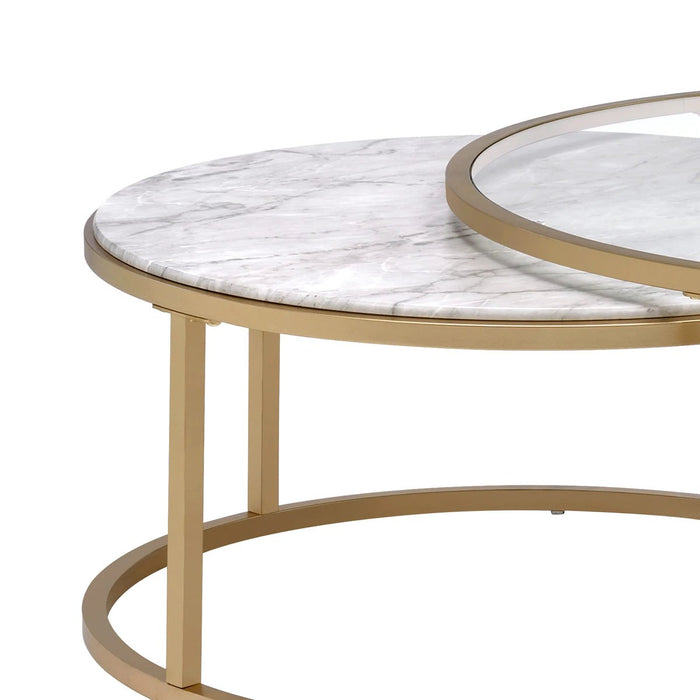 Benzara Metal Framed Nesting Coffee Tables With Glass And Marble Tops, Set Of Two, Gold BM193836
