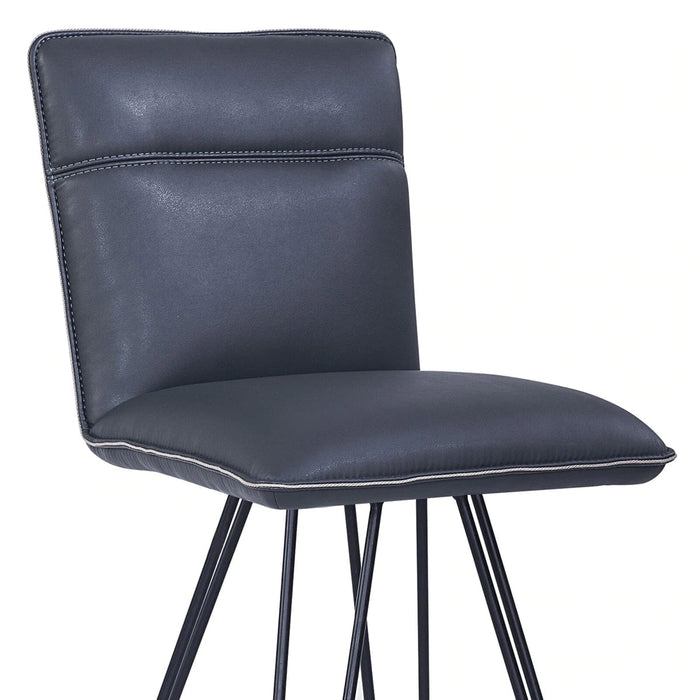 Benzara Metal Leather Upholstered Bar Height Stool With Hairpin Style Legs, Pack Of Two, Blue And Black BM187626