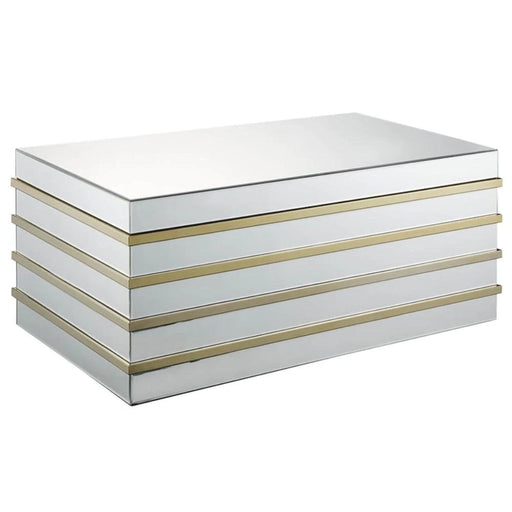 Benzara Rectangular Metal And Mirror Coffee Table, Silver And Gold BM186939