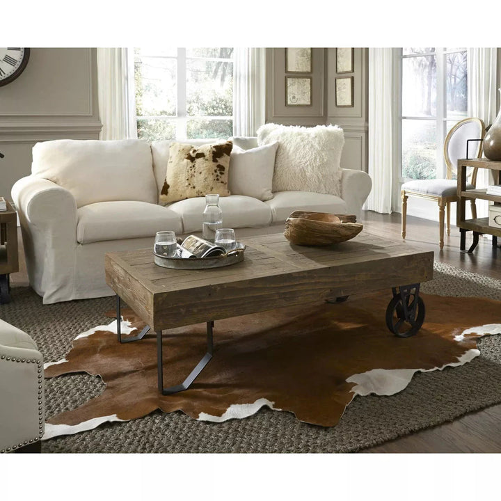 Benzara Rectangular Thick Wood Top Coffee Table With Sand