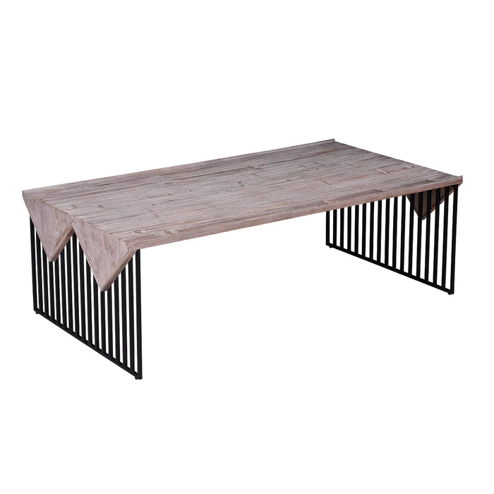 Benzara Rectangular Wooden Coffee Table With Sled Wire Base, Gray And Black BM209081