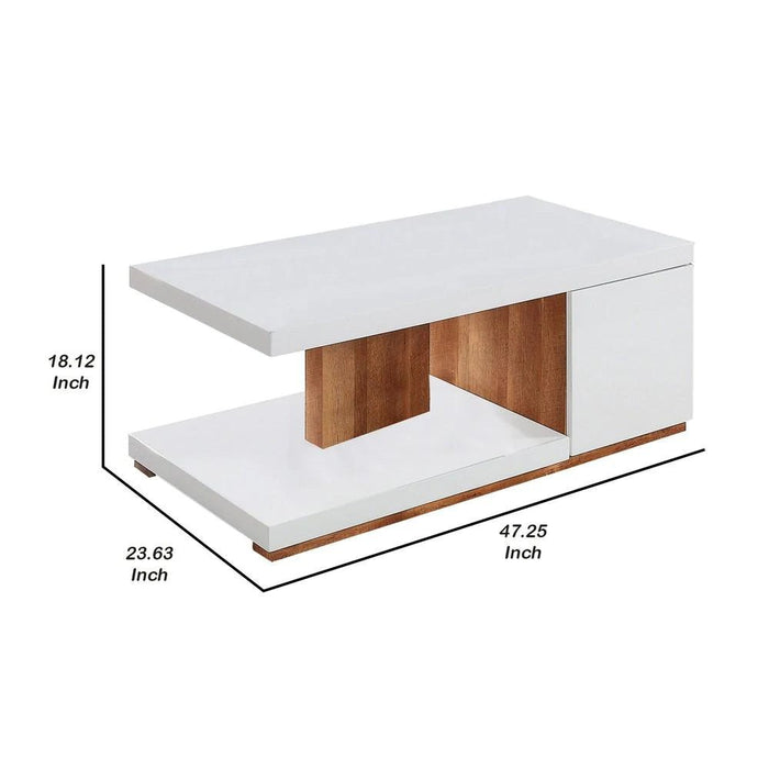 Benzara Replicated Wooden Base Coffee Table With 1 Open Shelf, White And Brown BM233791