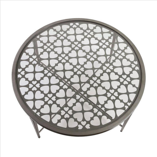 Benzara Round Glass Top Coffee Table With X Support Metal Base, Silver BM233958