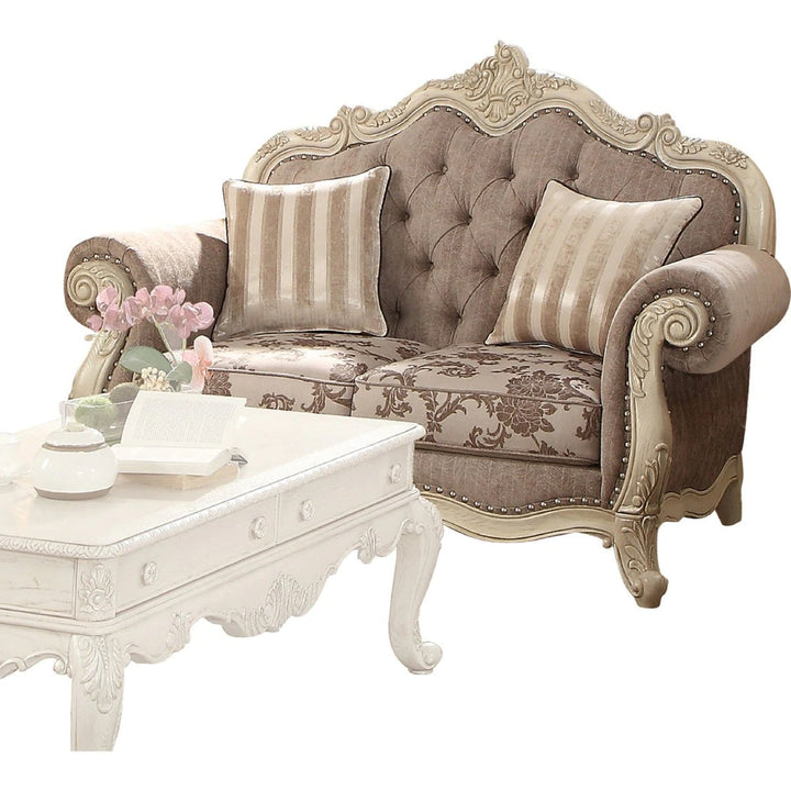 Benzara Scrolled Crown Top Fabric Loveseat With Cabriole