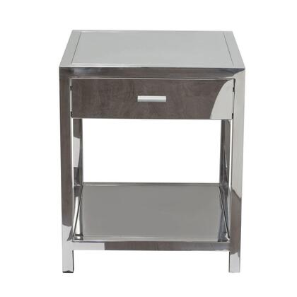 Benzara Square Stainless Steel Accent Table With One Drawer