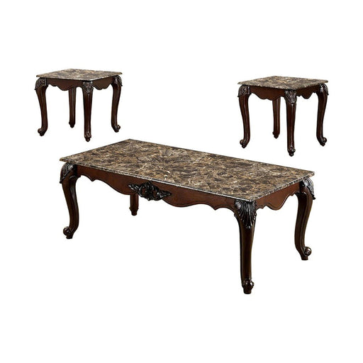 Benzara Traditional 3 Piece Coffee Table Set, Dark Cherry Brown BM131411