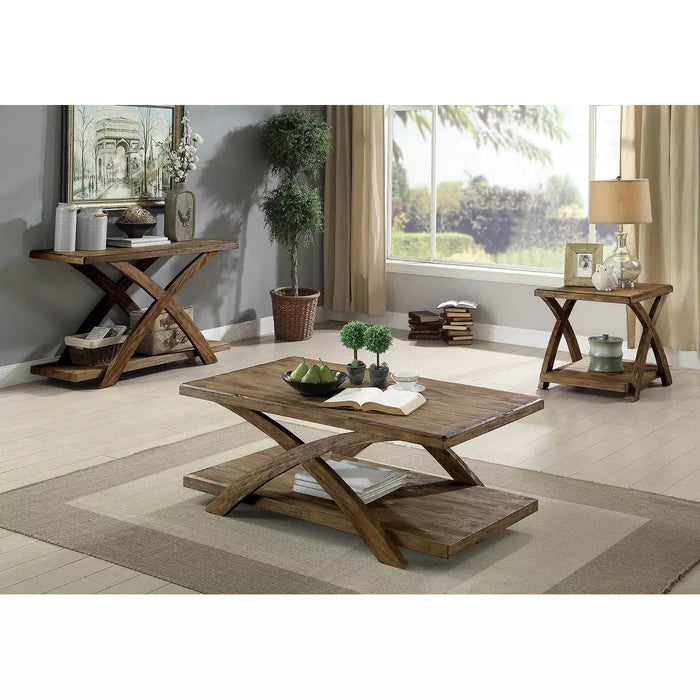 Benzara Transitional Style Wooden 3 Piece Table Set With X Shaped Table Base, Light Oak BM177900