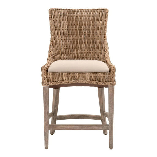 Benzara Wicker And Fabric Counter Stool With Wood Frame, Set Of 2, Brown And Gray BM228941