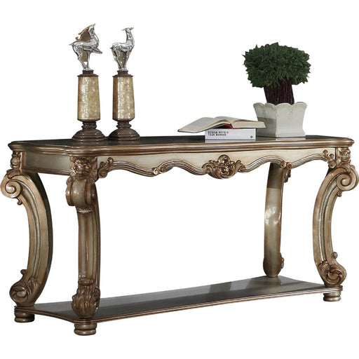 Benzara Wood Sofa Table With Bottom Shelf In Golden Brown BM177676