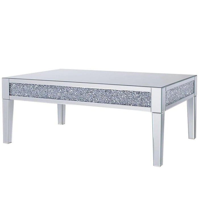 Benzara Wooden And Mirror Rectangular Coffee Table With Faux Crystals Inlay, Silver BM195941