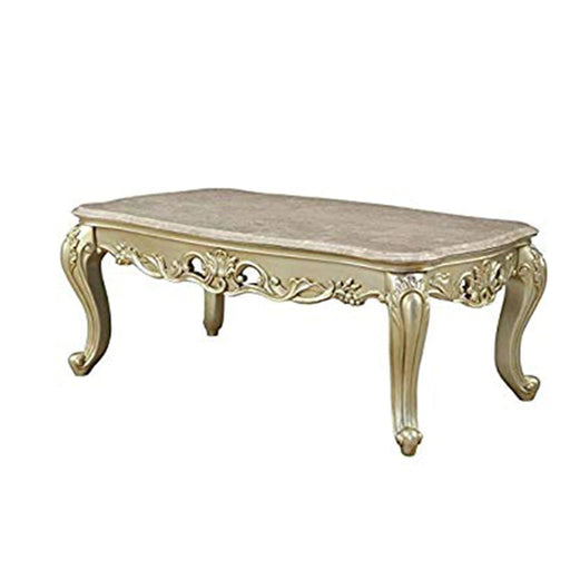 Benzara Wooden Coffee Table With Decorative Polyresin Carvings And Marble Top, White BM193852