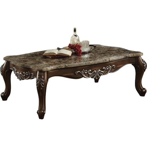 Benzara Wooden Coffee Table With Marble Top In Antique Oak Brown BM177647