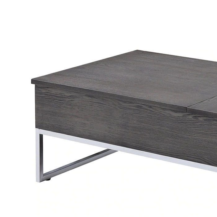 Benzara Wooden Coffee Table With Two Lift Tops And Metal Sled Leg Support, Gray And Silver BM193840