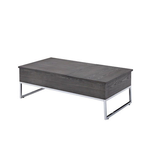 Benzara Wooden Coffee Table With Two Lift Tops And Metal Sled Leg Support, Gray And Silver BM193840