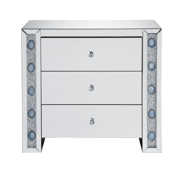 Benzara Wooden Framed Mirrored Console Table With Three Drawers And Faux Agate Accents, Silver BM191447