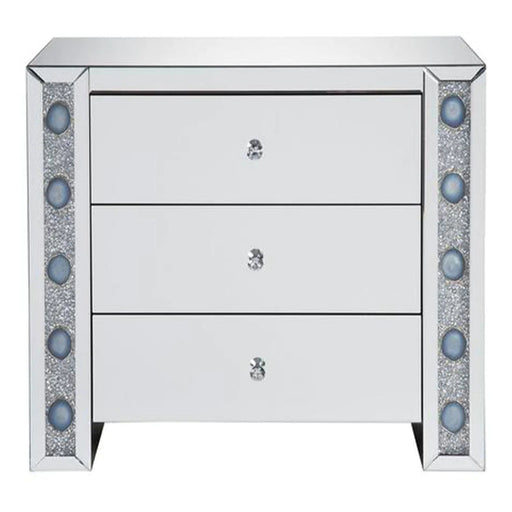 Benzara Wooden Framed Mirrored Console Table With Three Drawers And Faux Agate Accents, Silver BM191447