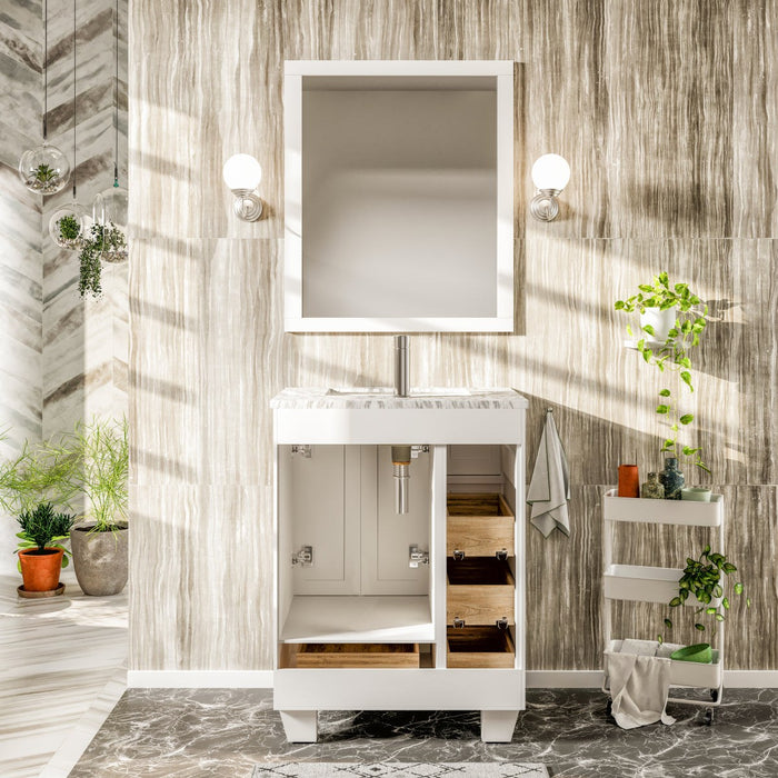 Eviva Happy 24" x 18" Transitional Bathroom Vanity in Espresso, Gray or White Finish with White Carrara Marble Countertop and Undermount Porcelain Sink