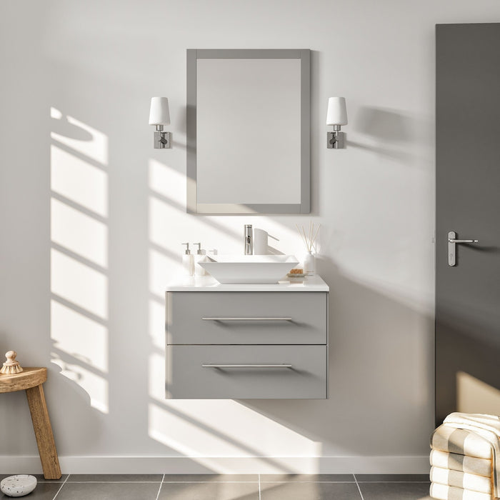 Eviva Totti Wave 24" Modern Bathroom Vanity in Espresso, Gray, or White, Finish with Super White Man-Made Stone Countertop and Porcelain Vessel Sink