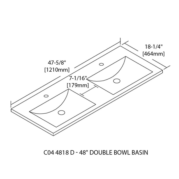 Blossom Ceramic Basin 48″ X 18″ Top-Mount Rectangular Double Three holes – 8” Spread – C04 4818 DTH