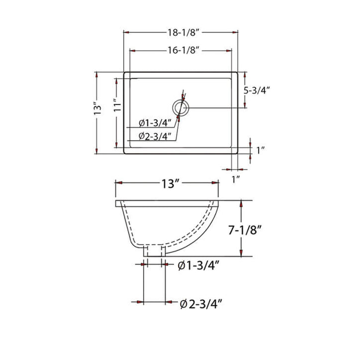 Blossom Undercounter Basin – Biscuit 18″ X 13″ Rectangular – C09 1813B