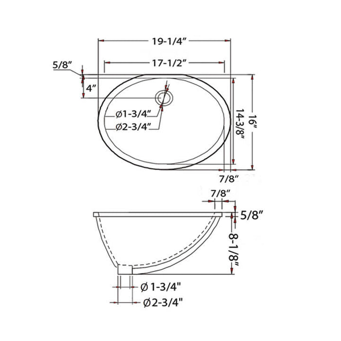 Blossom Undercounter Basin -Biscuit 19″ X 16″ Oval – C09 1916B