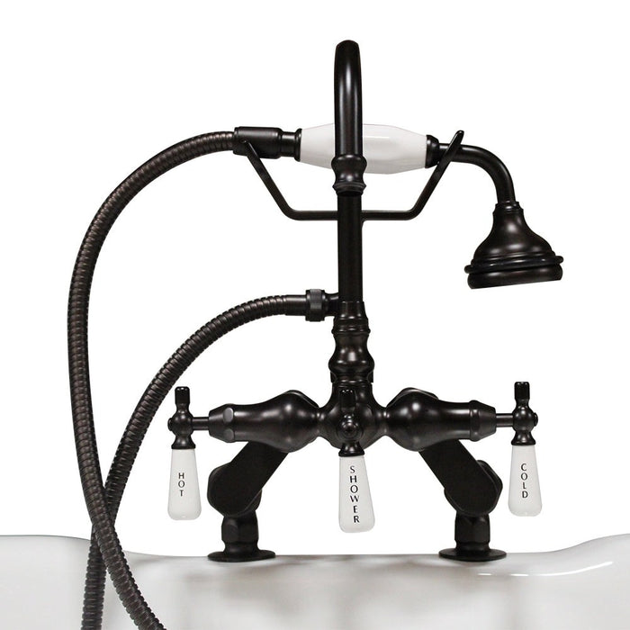 Cambridge Plumbing Clawfoot Tub Deck Mount Porcelain Lever English Telephone Brass Faucet with Hand Held Shower-Oil Rubbed Bronze CAM684D-ORB