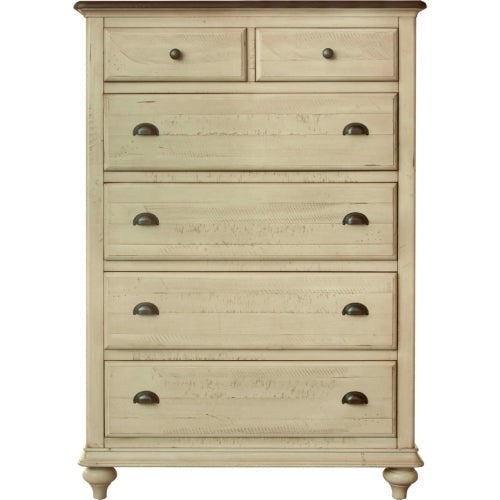 Sunset Trading Shades of Sand 6 Drawer Bedroom Chest | Cream/Walnut Brown Solid Wood CF-2341-0490