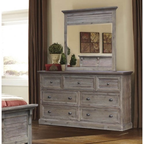 Sunset Trading Solstice Grey 7 Drawer Dresser | Gray/Brown Acacia Wood | Fully Assembled Bedroom Furniture CF-3030-0441