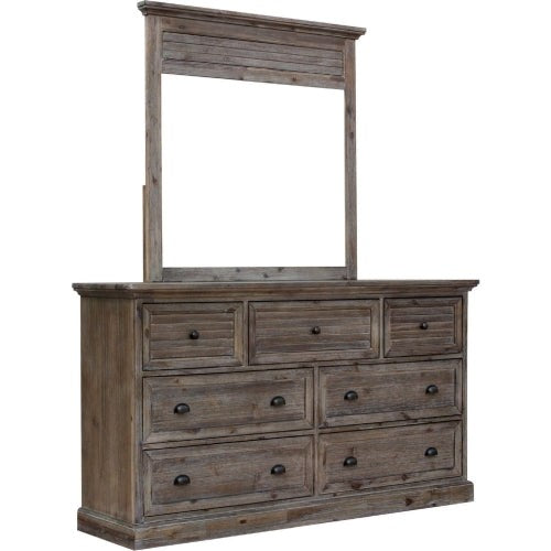Sunset Trading Solstice Grey 7 Drawer Dresser with Shutter Mirror | Gray/Brown Acacia Wood | Fully Assembled Bedroom Horizontal Chest CF-3030_34-0441