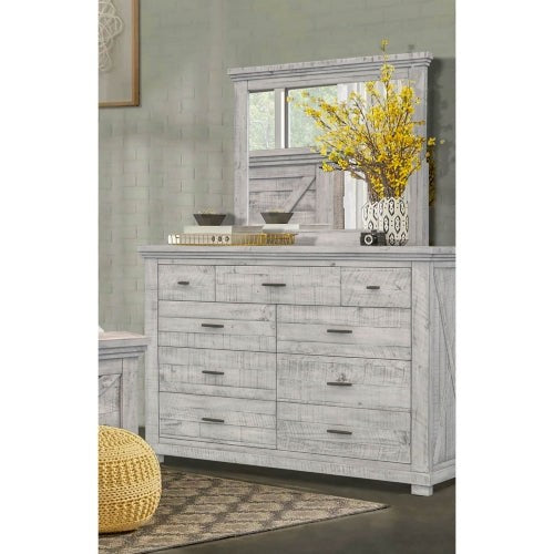 Sunset Trading Crossing Barn 9 Drawer Bedroom Dresser and Mirror | Gray Acacia Wood CF-4130_34-0786