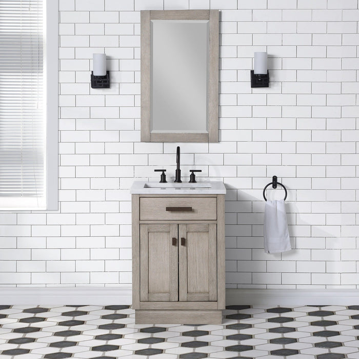 Water Creation Chestnut Chestnut 24 In. Single Sink Carrara White Marble Countertop Vanity In Grey Oak CH24CW03GK-000000000