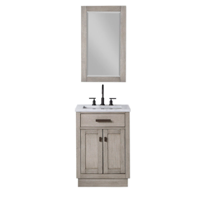 Water Creation Chestnut Chestnut 24 In. Single Sink Carrara White Marble Countertop Vanity In Grey Oak with Mirror CH24CW03GK-R21000000