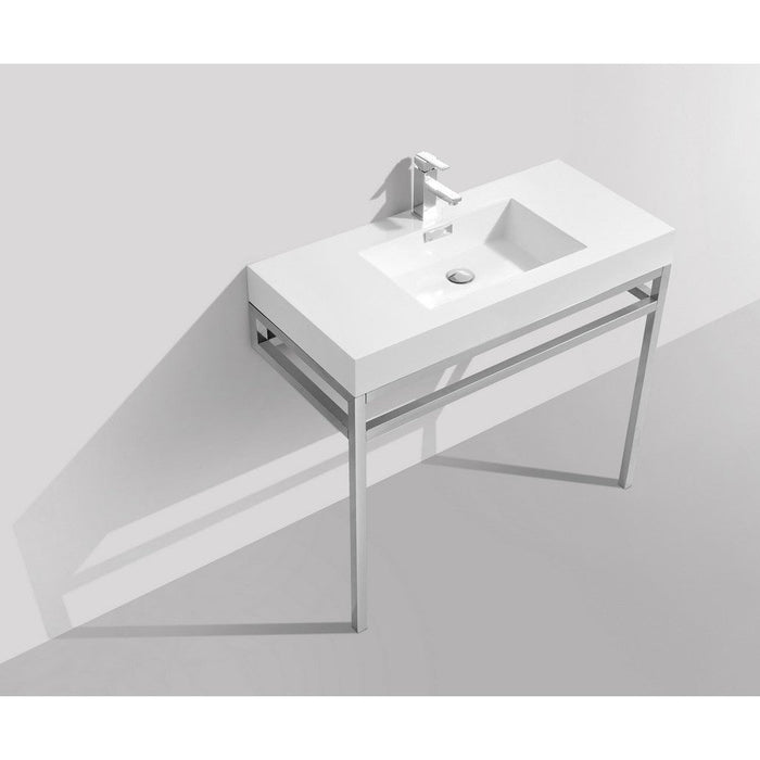 KubeBath Haus Stainless Steel Console with White Acrylic Sink