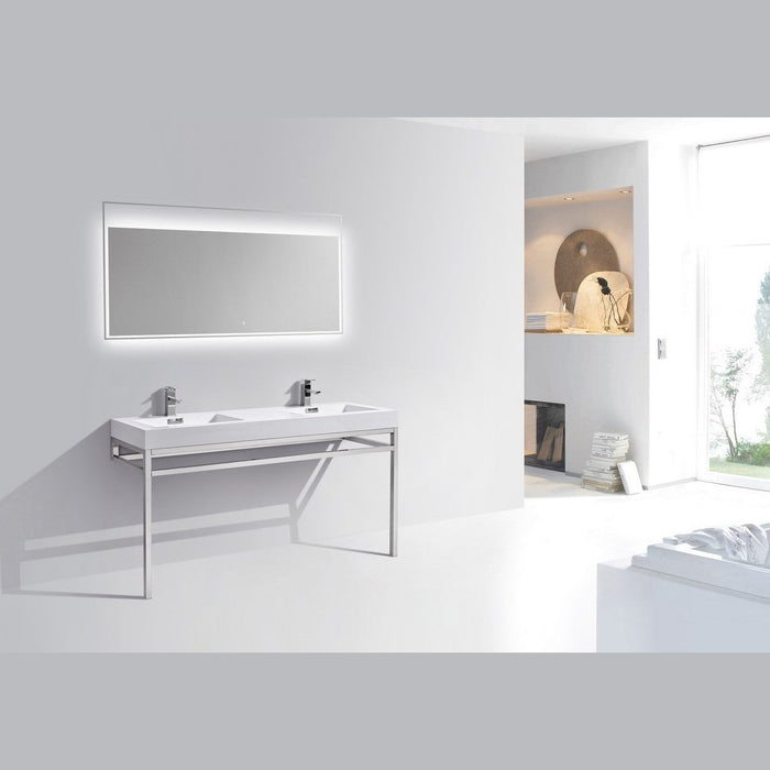 KubeBath Haus 60" Stainless Steel Console with White Acrylic Sink