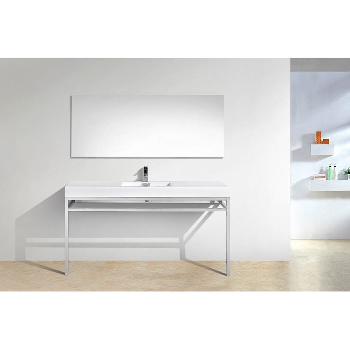 KubeBath Haus 60" Stainless Steel Console with White Acrylic Sink