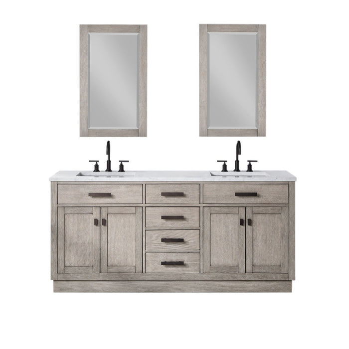 Water Creation Chestnut Chestnut 72 In. Double Sink Carrara White Marble Countertop Vanity In Grey Oak with Mirrors CH72CW03GK-R21000000
