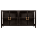 Harp & Finial CHARLESTON SIDEBOARD | Black Finish on Metal Frame with Gold Handles and Clear Glass | 4 Door HFF25714