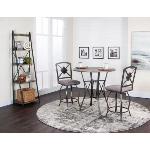 Sunset Trading Star 36" Round Pub Table Set with Storage Shelves | Bar Height Dining | 2 Swivel Barstools | Gray Metal and Wood | Seats 4 | Extra Stools Available CR-Y2616-69-83-4P
