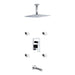 KubeBath Aqua Piazza Brass Shower Set with Ceiling Mount Square Rain Shower, Tub Filler and 4 Body Jets